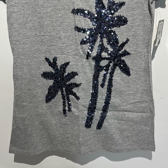 Palm Harbour Women's Gray Sequined V-Neck Short Sleeve T-Shirt Petite Small NWT - Picture 3 of 12